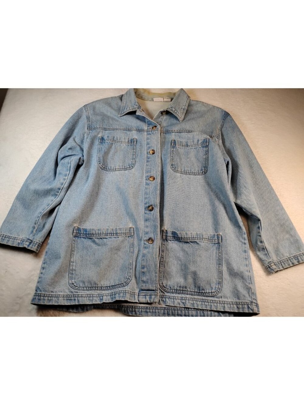 Vtg Cabin Creek Womens Denim Chore Coat Jacket Outdoor Pockets XL Light Wash